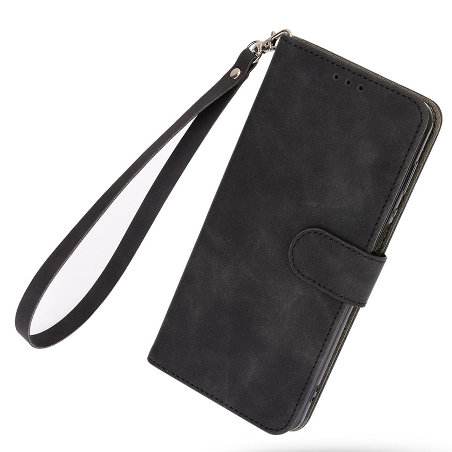 For ZTE Blade A52 Anti-scratch Skin-touch Feeling Cell Phone Case Magnetic Clasp PU Leather Wallet Stand Protector with Strap