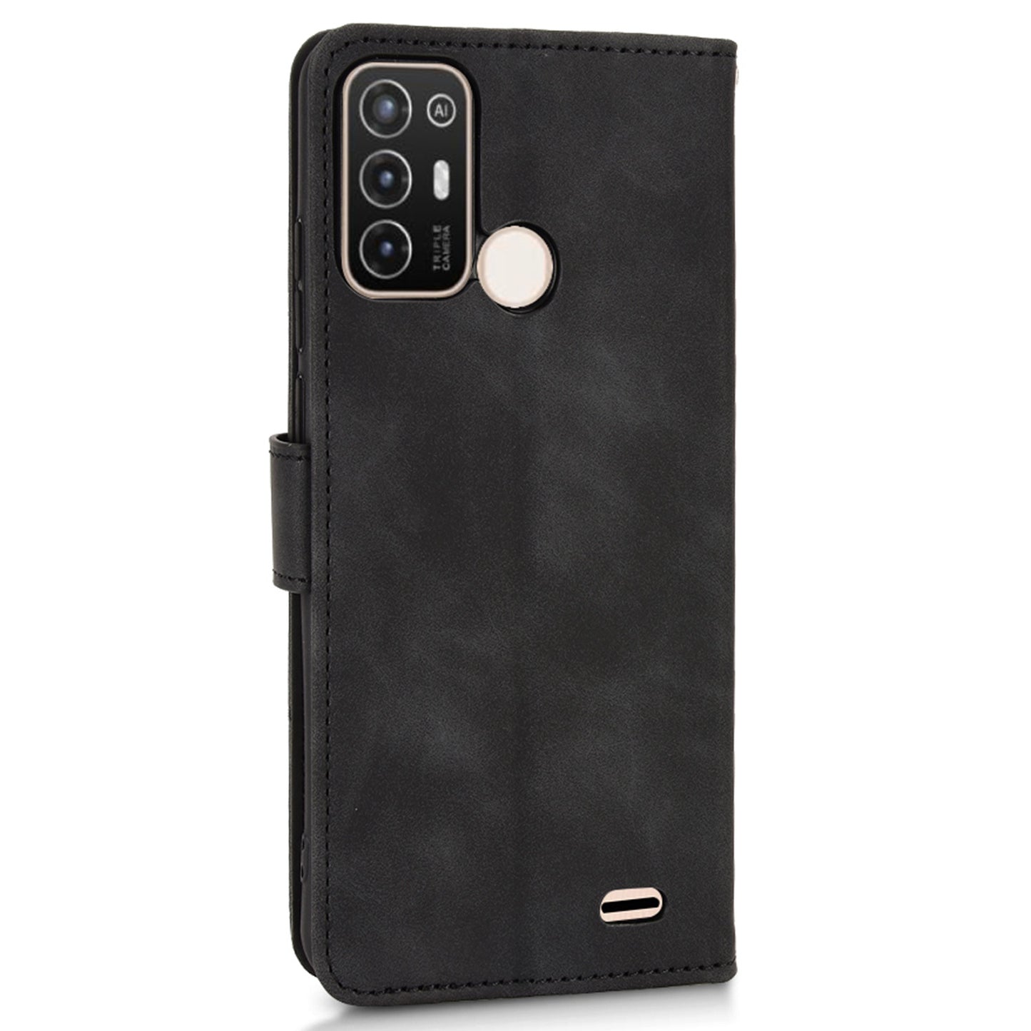 For ZTE Blade A52 Anti-scratch Skin-touch Feeling Cell Phone Case Magnetic Clasp PU Leather Wallet Stand Protector with Strap