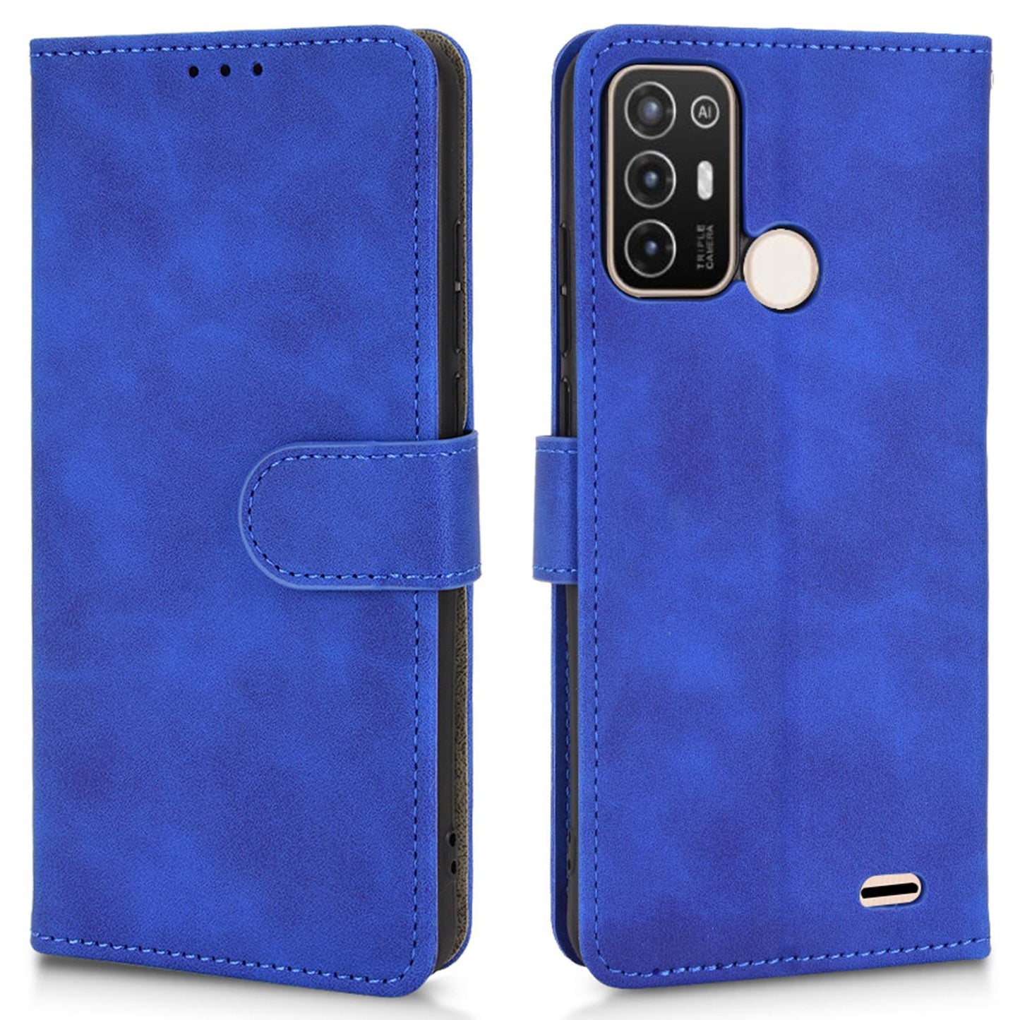 For ZTE Blade A52 Anti-scratch Skin-touch Feeling Cell Phone Case Magnetic Clasp PU Leather Wallet Stand Protector with Strap