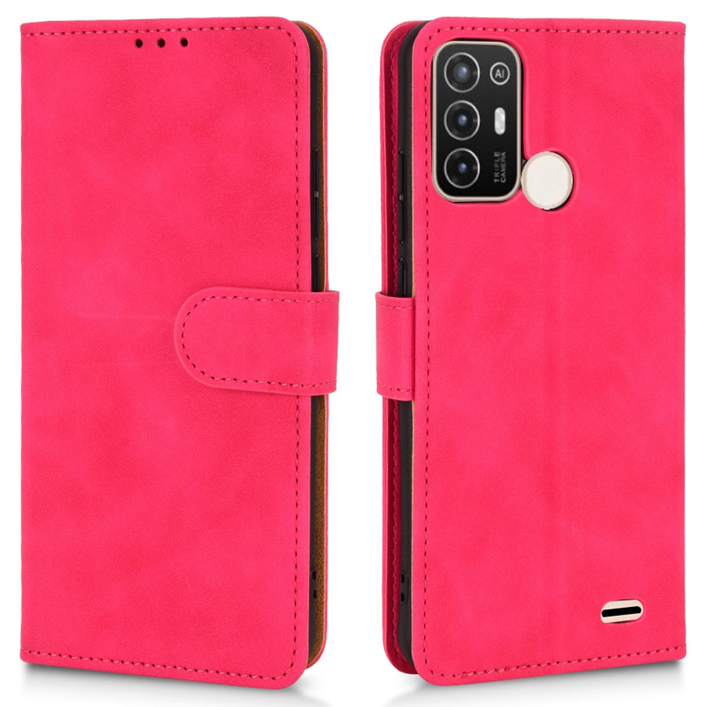 For ZTE Blade A52 Anti-scratch Skin-touch Feeling Cell Phone Case Magnetic Clasp PU Leather Wallet Stand Protector with Strap