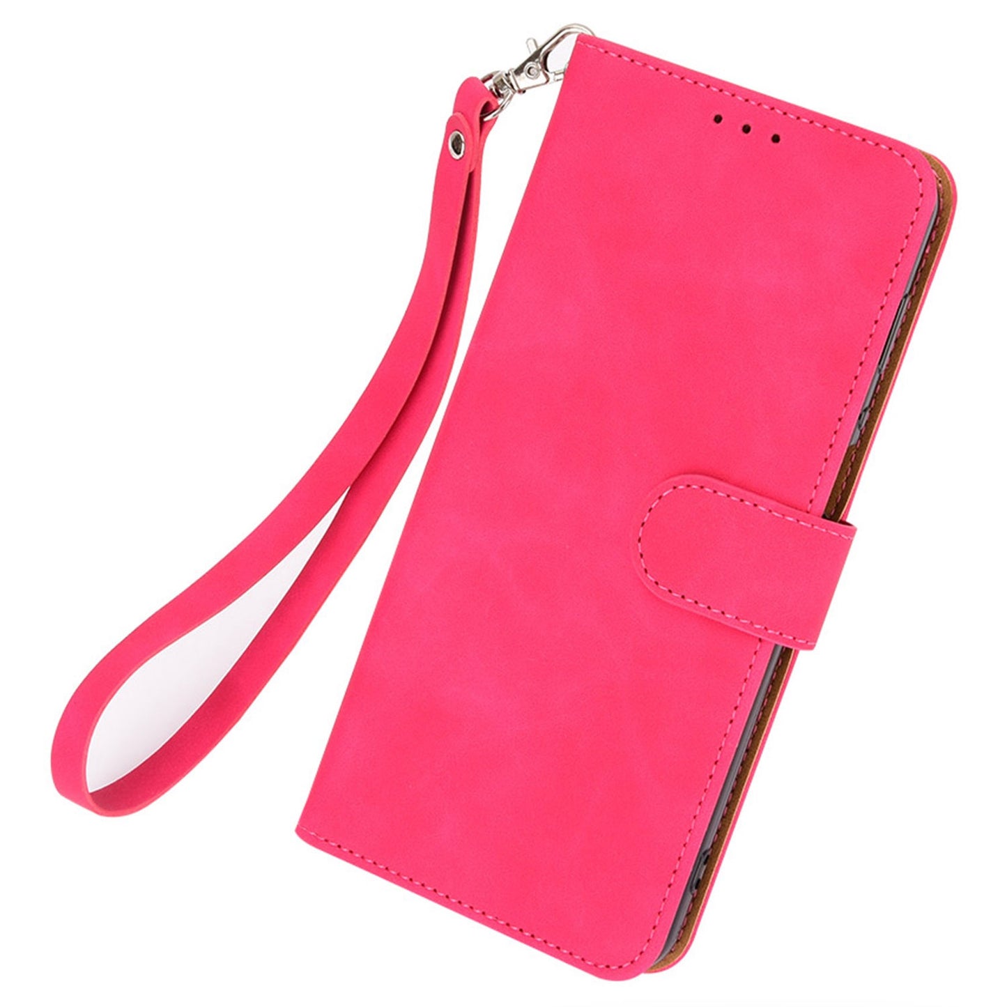 For ZTE Blade A52 Anti-scratch Skin-touch Feeling Cell Phone Case Magnetic Clasp PU Leather Wallet Stand Protector with Strap