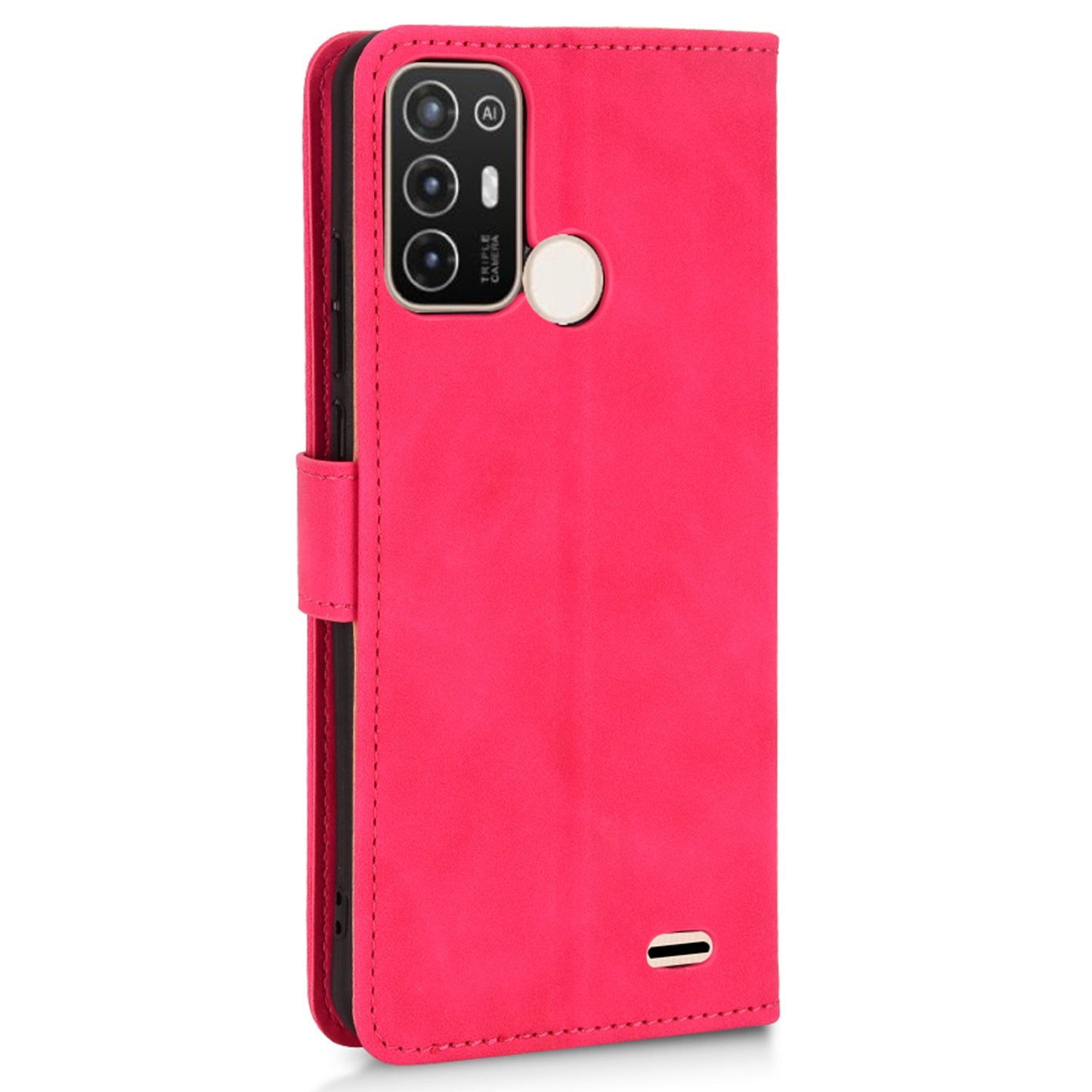 For ZTE Blade A52 Anti-scratch Skin-touch Feeling Cell Phone Case Magnetic Clasp PU Leather Wallet Stand Protector with Strap