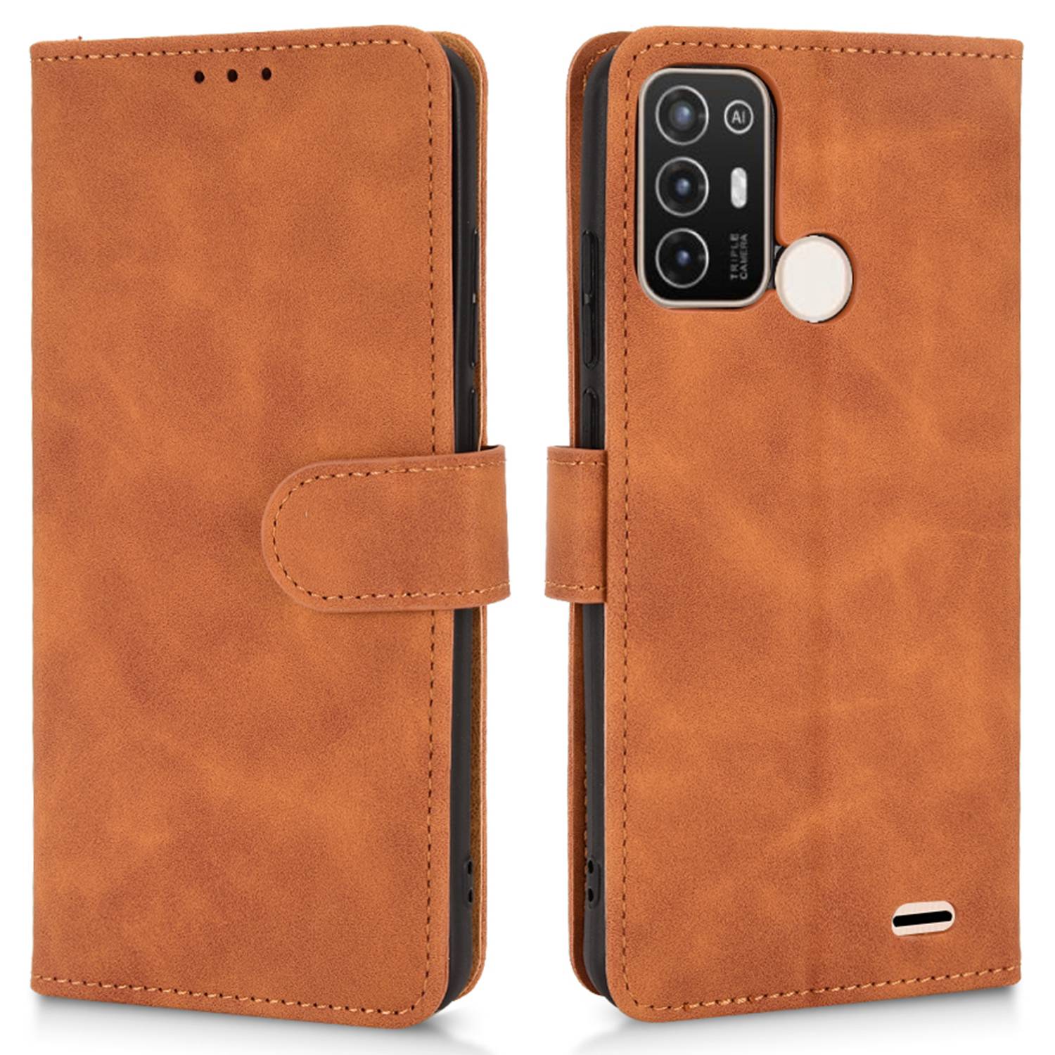 For ZTE Blade A52 Anti-scratch Skin-touch Feeling Cell Phone Case Magnetic Clasp PU Leather Wallet Stand Protector with Strap