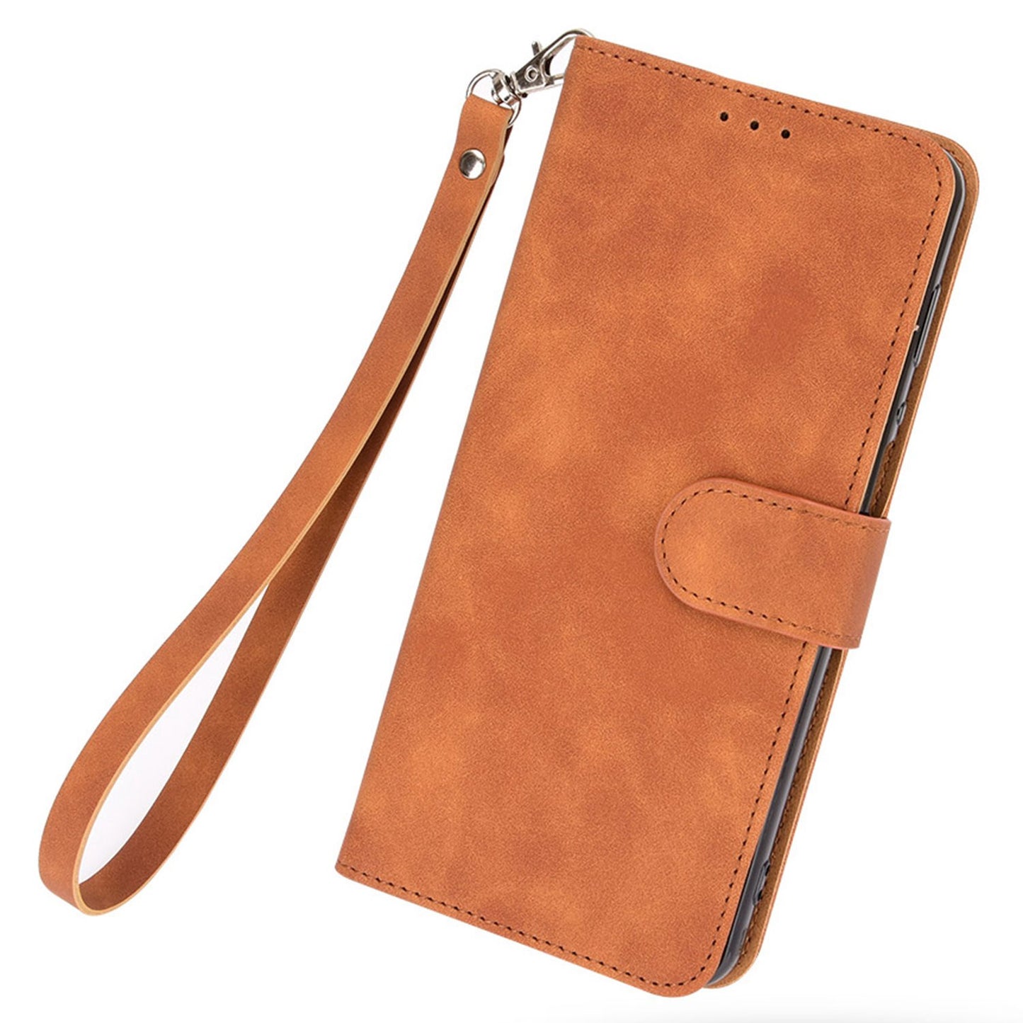 For ZTE Blade A52 Anti-scratch Skin-touch Feeling Cell Phone Case Magnetic Clasp PU Leather Wallet Stand Protector with Strap