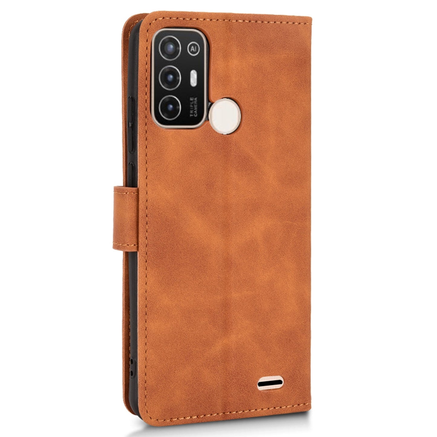 For ZTE Blade A52 Anti-scratch Skin-touch Feeling Cell Phone Case Magnetic Clasp PU Leather Wallet Stand Protector with Strap