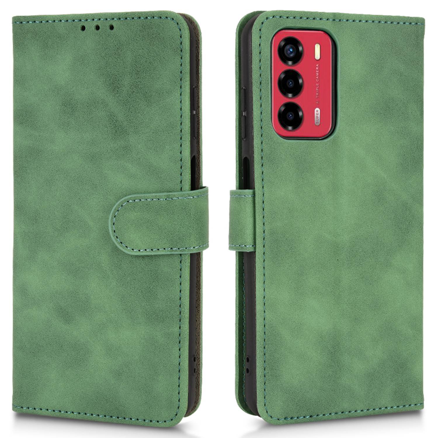 For ZTE Blade A72 4G/V40 Vita Skin-touch Feeling Drop Proof Cell Phone Case Magnetic Clasp PU Leather Wallet Stand Protector with Strap