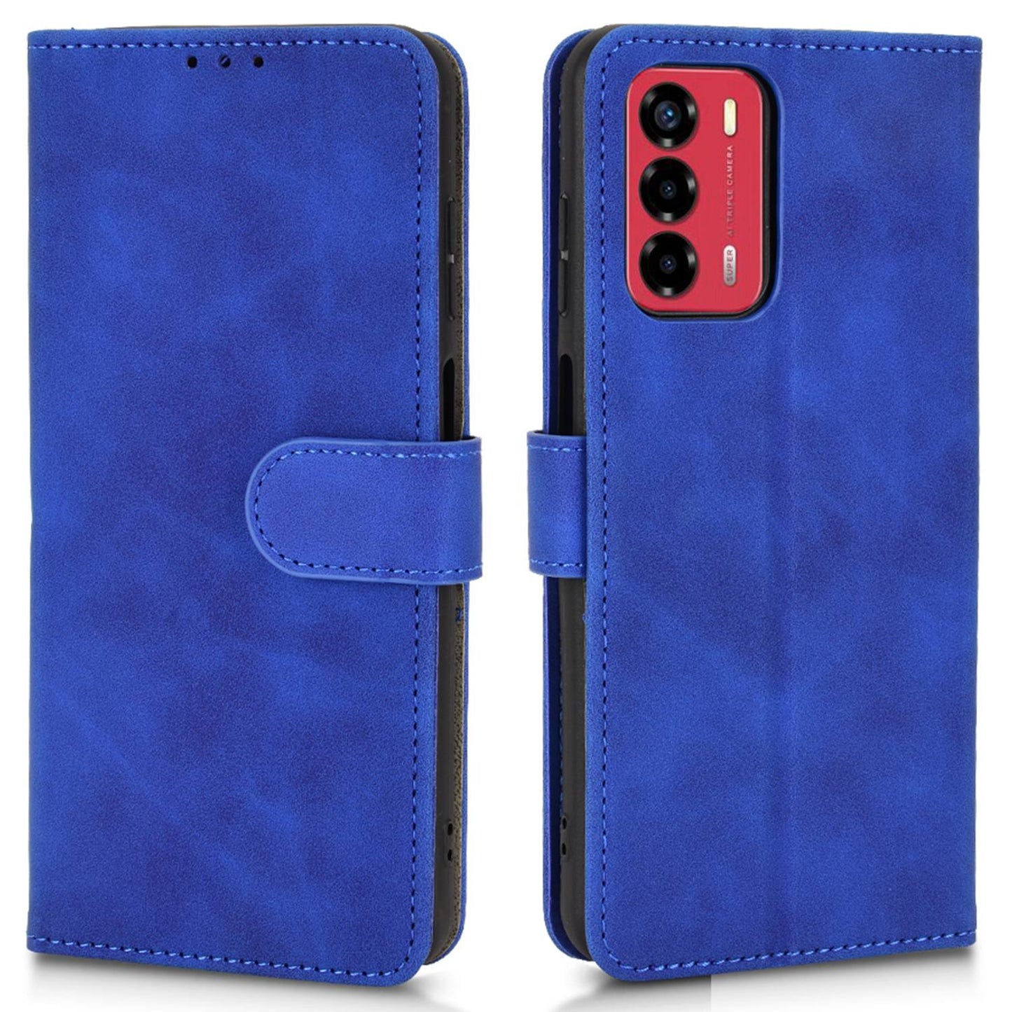 For ZTE Blade A72 4G/V40 Vita Skin-touch Feeling Drop Proof Cell Phone Case Magnetic Clasp PU Leather Wallet Stand Protector with Strap