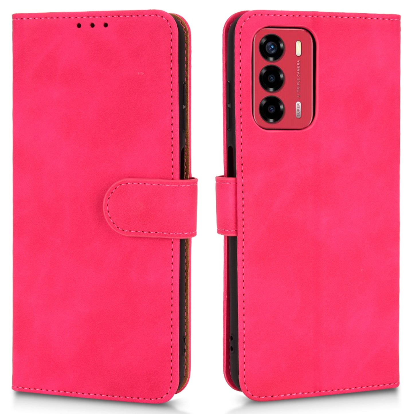 For ZTE Blade A72 4G/V40 Vita Skin-touch Feeling Drop Proof Cell Phone Case Magnetic Clasp PU Leather Wallet Stand Protector with Strap