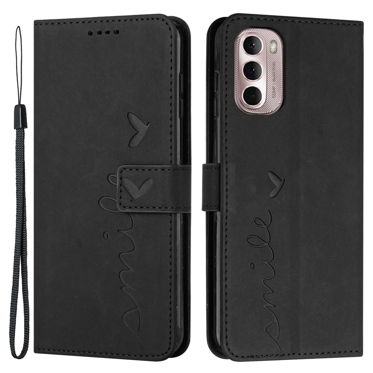 For Motorola Moto G Stylus 5G (2022) Heart Shape Imprinted Wallet Flip Cover Skin-touch Feeling PU Leather Stand Magnetic Protective Case with Strap