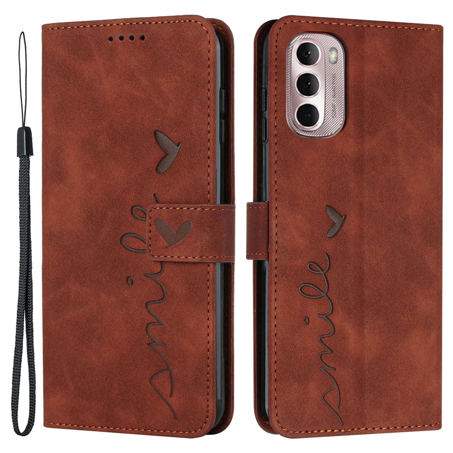 For Motorola Moto G Stylus 5G (2022) Heart Shape Imprinted Wallet Flip Cover Skin-touch Feeling PU Leather Stand Magnetic Protective Case with Strap