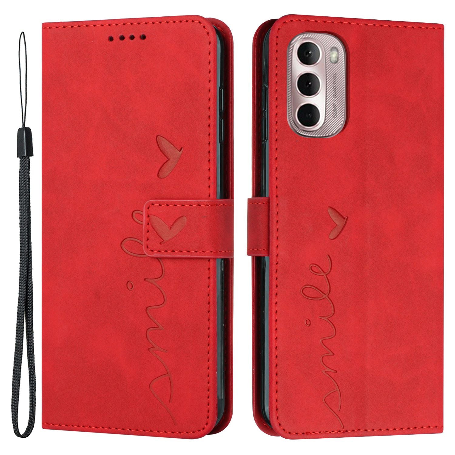 For Motorola Moto G Stylus 5G (2022) Heart Shape Imprinted Wallet Flip Cover Skin-touch Feeling PU Leather Stand Magnetic Protective Case with Strap