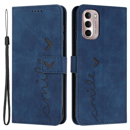 For Motorola Moto G Stylus 5G (2022) Heart Shape Imprinted Wallet Flip Cover Skin-touch Feeling PU Leather Stand Magnetic Protective Case with Strap