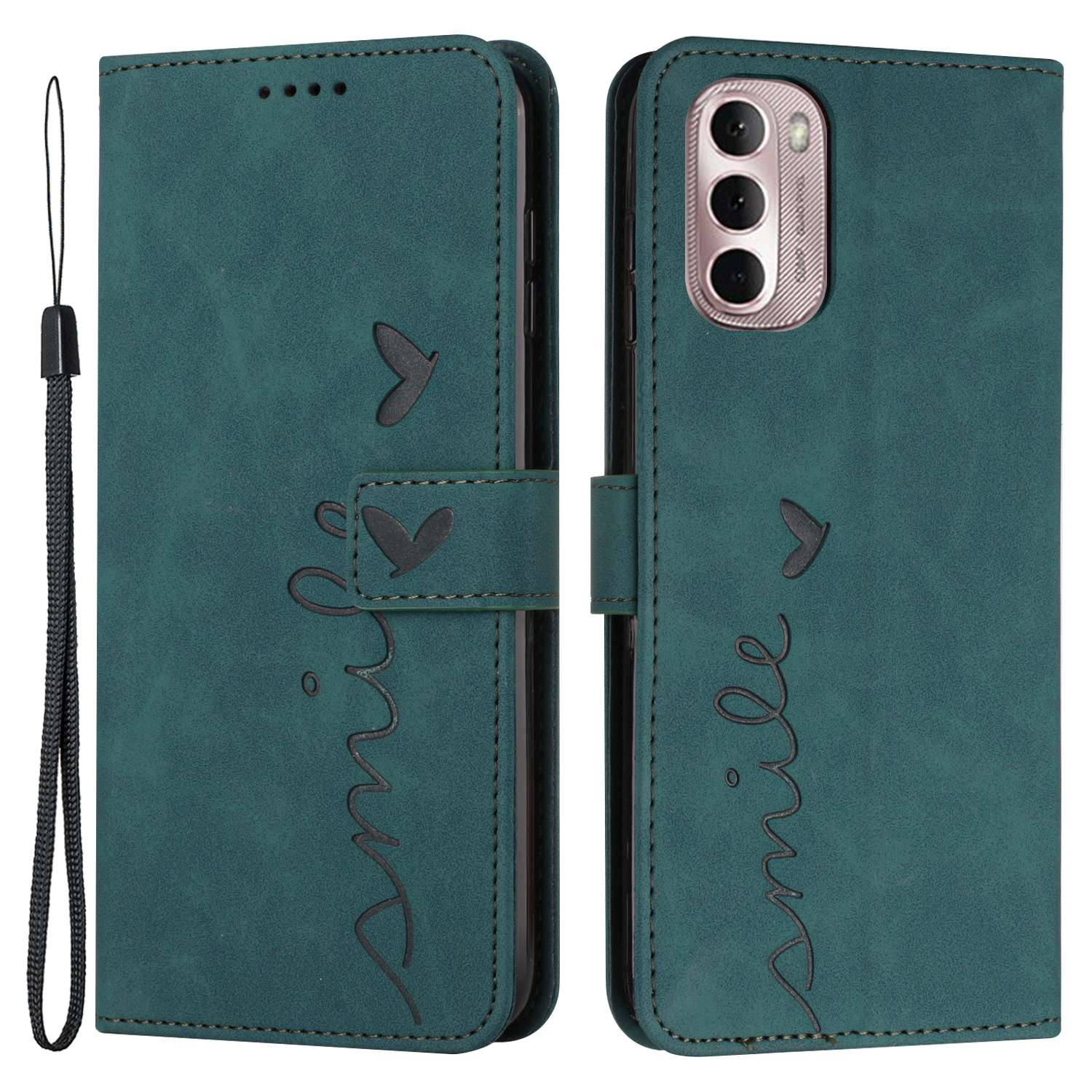 For Motorola Moto G Stylus 5G (2022) Heart Shape Imprinted Wallet Flip Cover Skin-touch Feeling PU Leather Stand Magnetic Protective Case with Strap