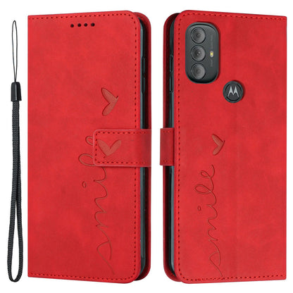 For Motorola Moto G Power (2022) Anti-drop Heart Shape Imprinted Phone Case PU Leather Skin-touch Feeling Wallet Style Shell with Stand