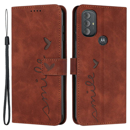 For Motorola Moto G Power (2022) Anti-drop Heart Shape Imprinted Phone Case PU Leather Skin-touch Feeling Wallet Style Shell with Stand