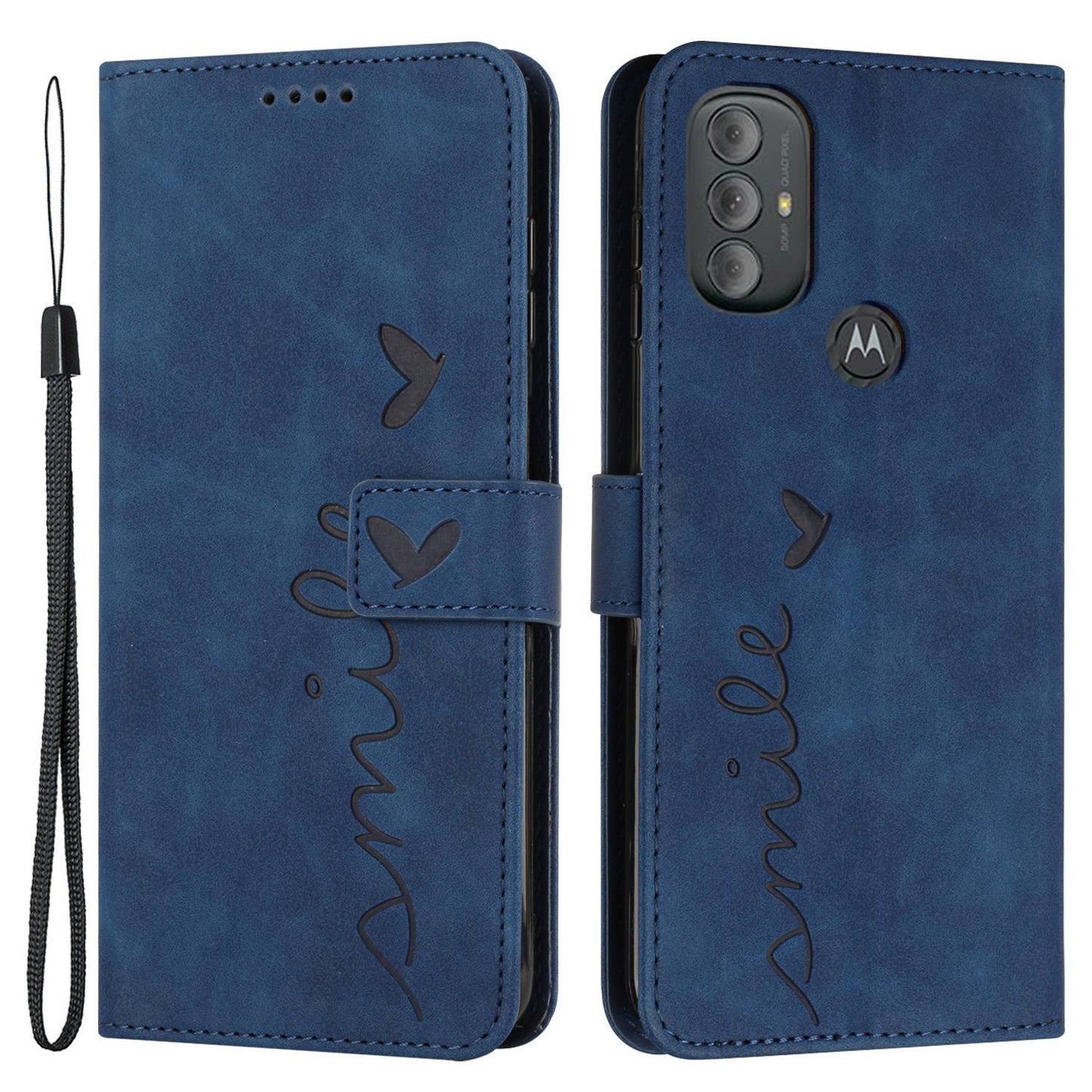 For Motorola Moto G Power (2022) Anti-drop Heart Shape Imprinted Phone Case PU Leather Skin-touch Feeling Wallet Style Shell with Stand