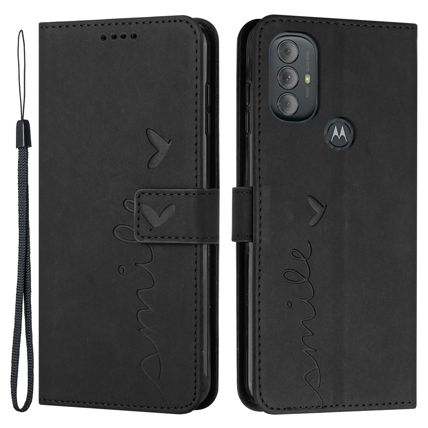 For Motorola Moto G Power (2022) Anti-drop Heart Shape Imprinted Phone Case PU Leather Skin-touch Feeling Wallet Style Shell with Stand