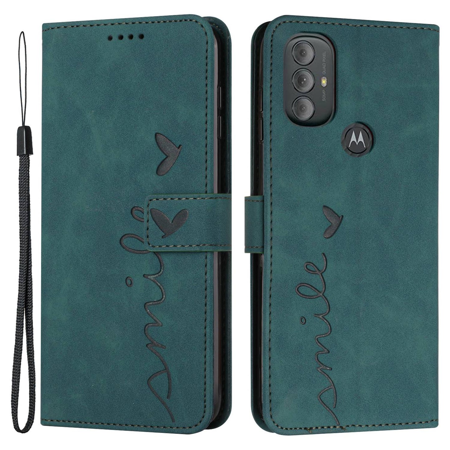 For Motorola Moto G Power (2022) Anti-drop Heart Shape Imprinted Phone Case PU Leather Skin-touch Feeling Wallet Style Shell with Stand