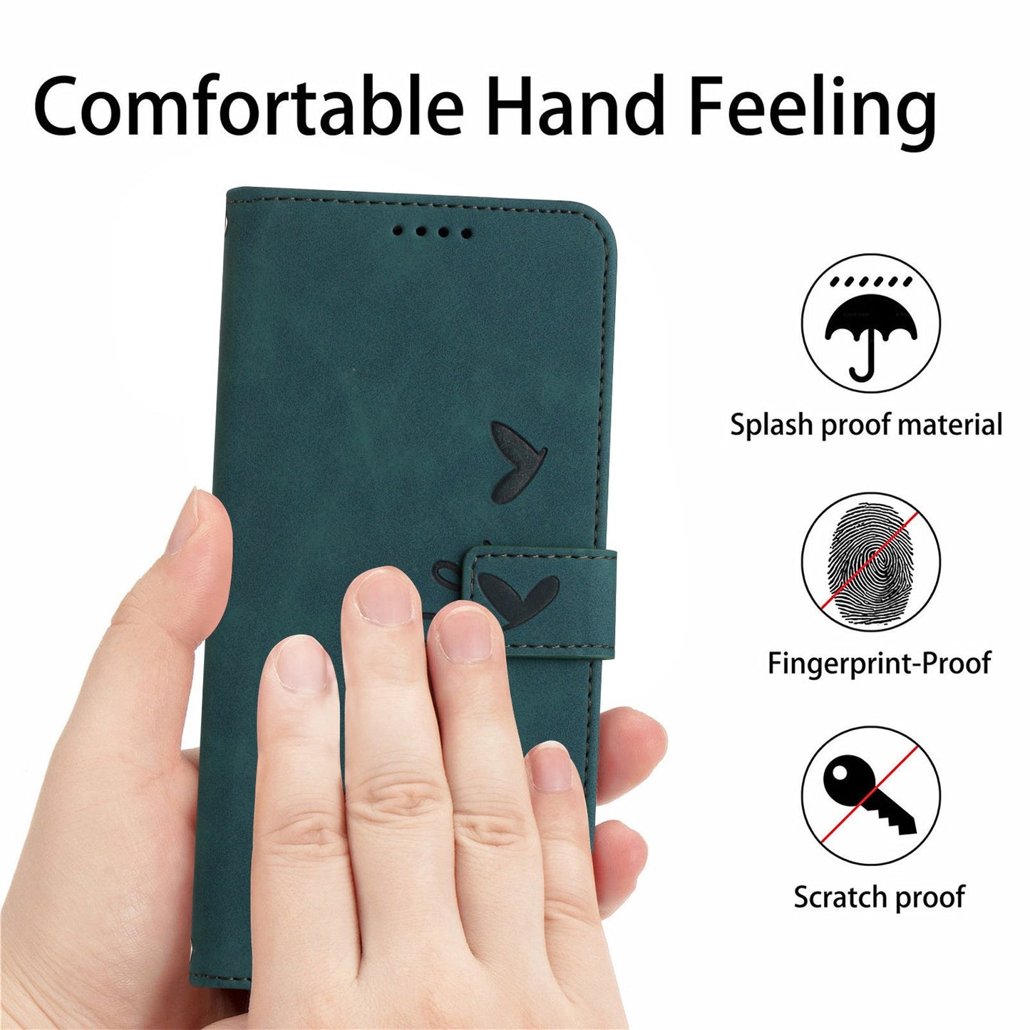 For Motorola Moto G Power (2022) Anti-drop Heart Shape Imprinted Phone Case PU Leather Skin-touch Feeling Wallet Style Shell with Stand