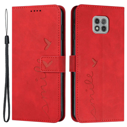 For Motorola Moto G Power (2021) Heart Shape Imprinted Wallet Case Skin-touch PU Leather Viewing Stand Phone Shell