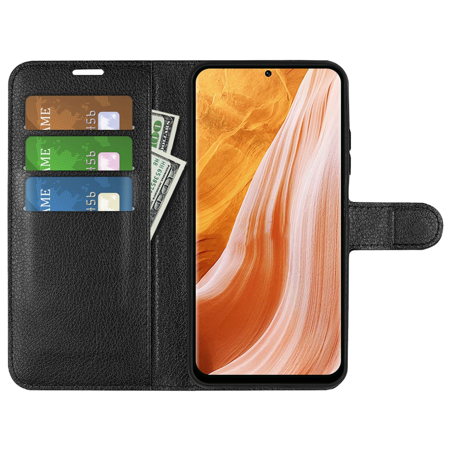 Wallet Phone Case for ZTE Axon 40 Pro 5G, Litchi Texture Stand Case Anti-scratch PU Leather Protective Cover