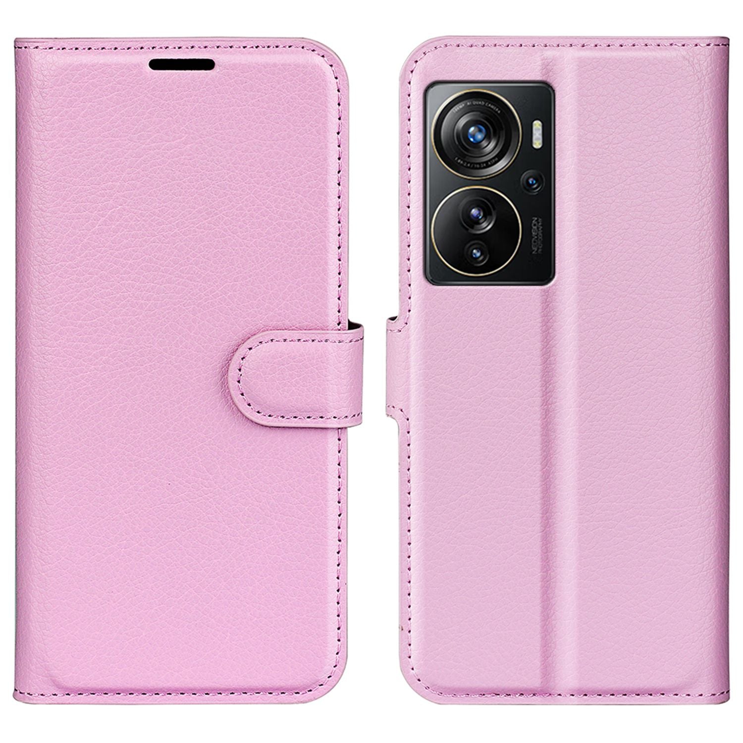 Wallet Phone Case for ZTE Axon 40 Pro 5G, Litchi Texture Stand Case Anti-scratch PU Leather Protective Cover