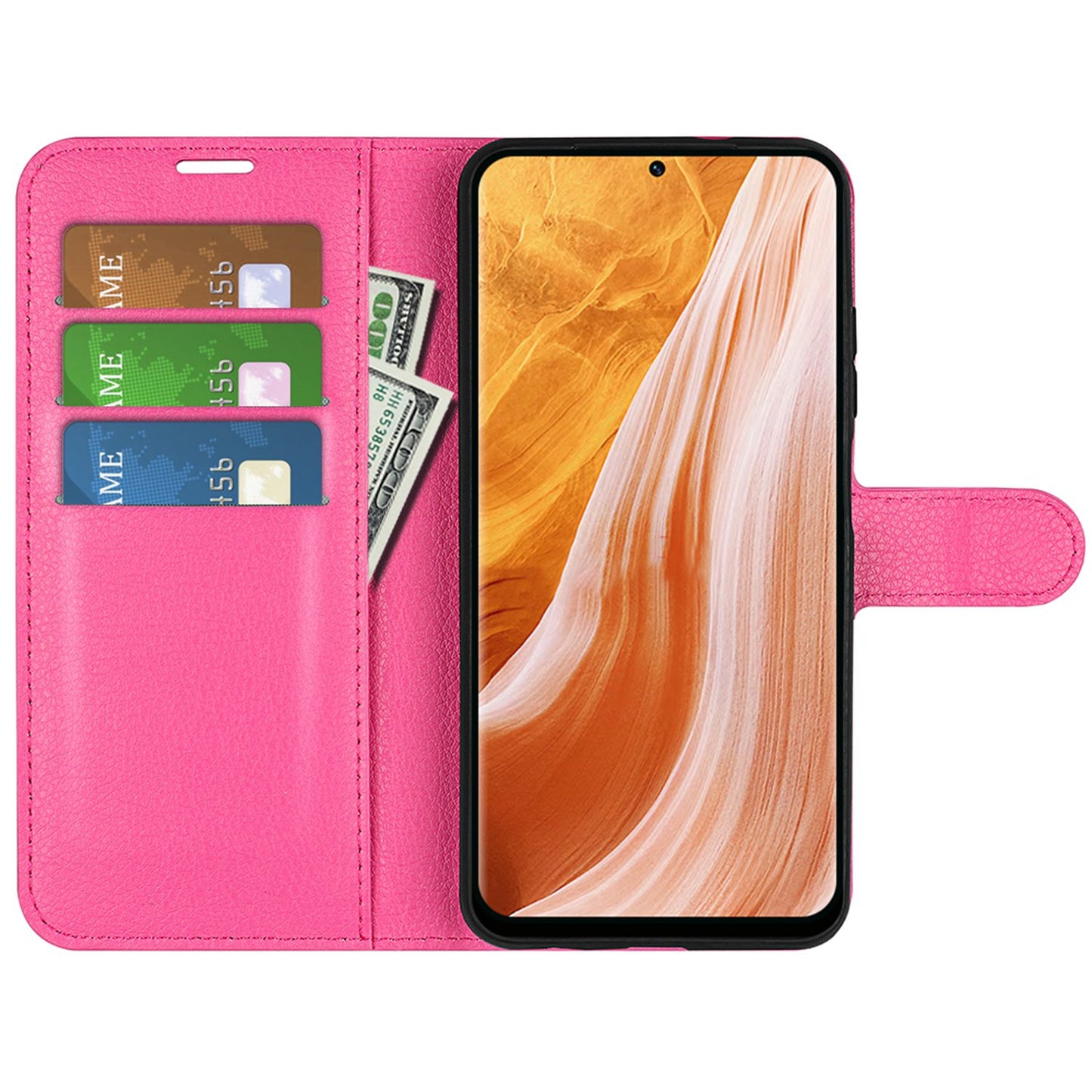 Wallet Phone Case for ZTE Axon 40 Pro 5G, Litchi Texture Stand Case Anti-scratch PU Leather Protective Cover