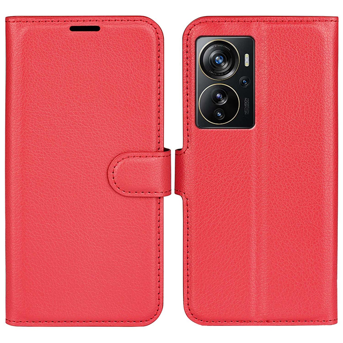 Wallet Phone Case for ZTE Axon 40 Pro 5G, Litchi Texture Stand Case Anti-scratch PU Leather Protective Cover