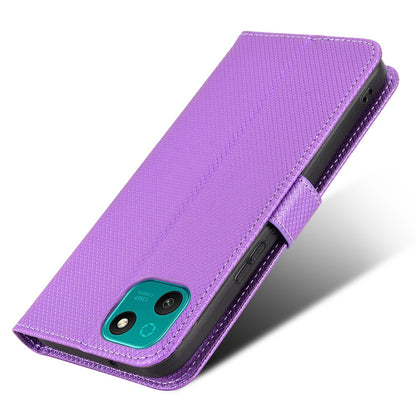 For Wiko T10 4G Diamond Texture PU Leather Cover Drop-proof Phone Stand Wallet Case with Wrist Strap