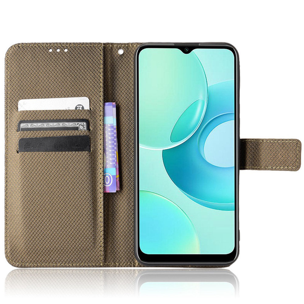 For Wiko T10 4G Diamond Texture PU Leather Cover Drop-proof Phone Stand Wallet Case with Wrist Strap