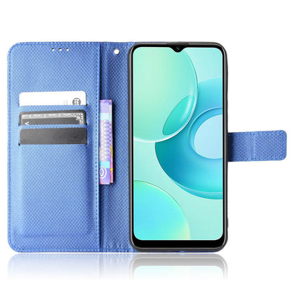 For Wiko T10 4G Diamond Texture PU Leather Cover Drop-proof Phone Stand Wallet Case with Wrist Strap