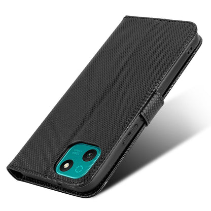 For Wiko T10 4G Diamond Texture PU Leather Cover Drop-proof Phone Stand Wallet Case with Wrist Strap