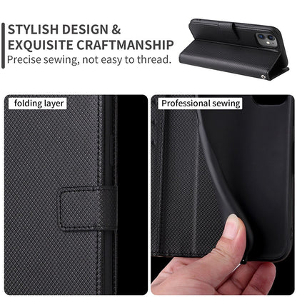 For Wiko T10 4G Diamond Texture PU Leather Cover Drop-proof Phone Stand Wallet Case with Wrist Strap