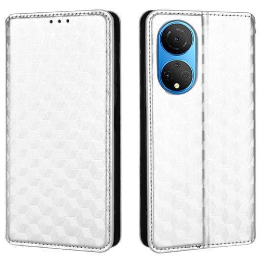 For Honor X7 Magnetic Adsorption Phone Stand Wallet Protective Case PU Leather Rhombus Imprint Cellphone Cover Shell