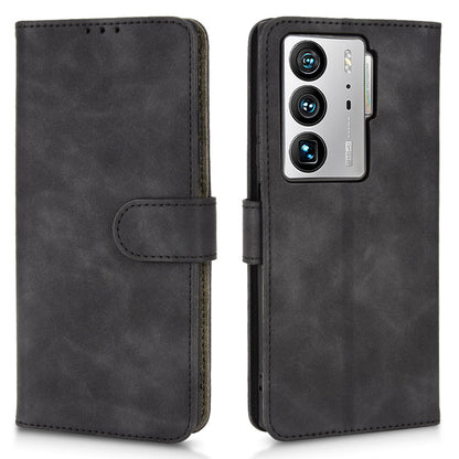 For ZTE Axon 40 Ultra 5G Wallet Phone Case Skin-touch Feeling PU Leather Stand Shockproof Wrist Strap Flip Cover