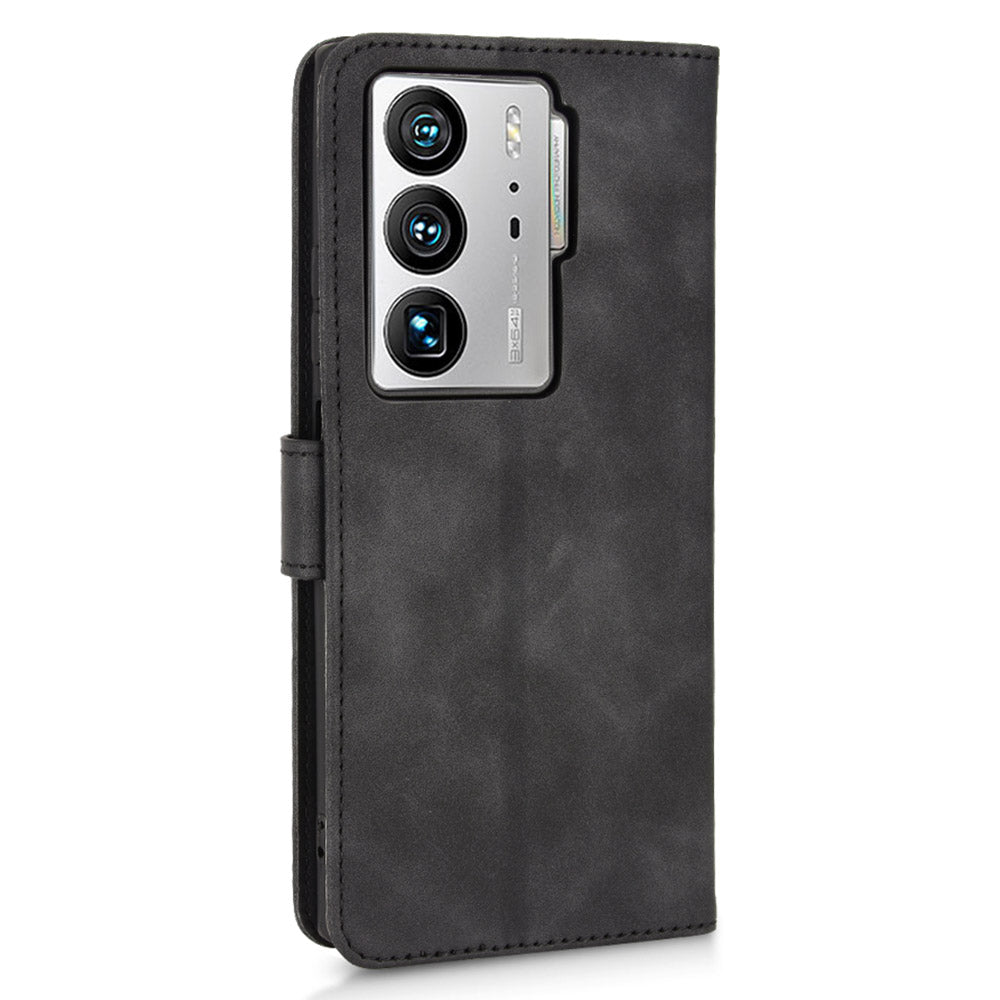 For ZTE Axon 40 Ultra 5G Wallet Phone Case Skin-touch Feeling PU Leather Stand Shockproof Wrist Strap Flip Cover