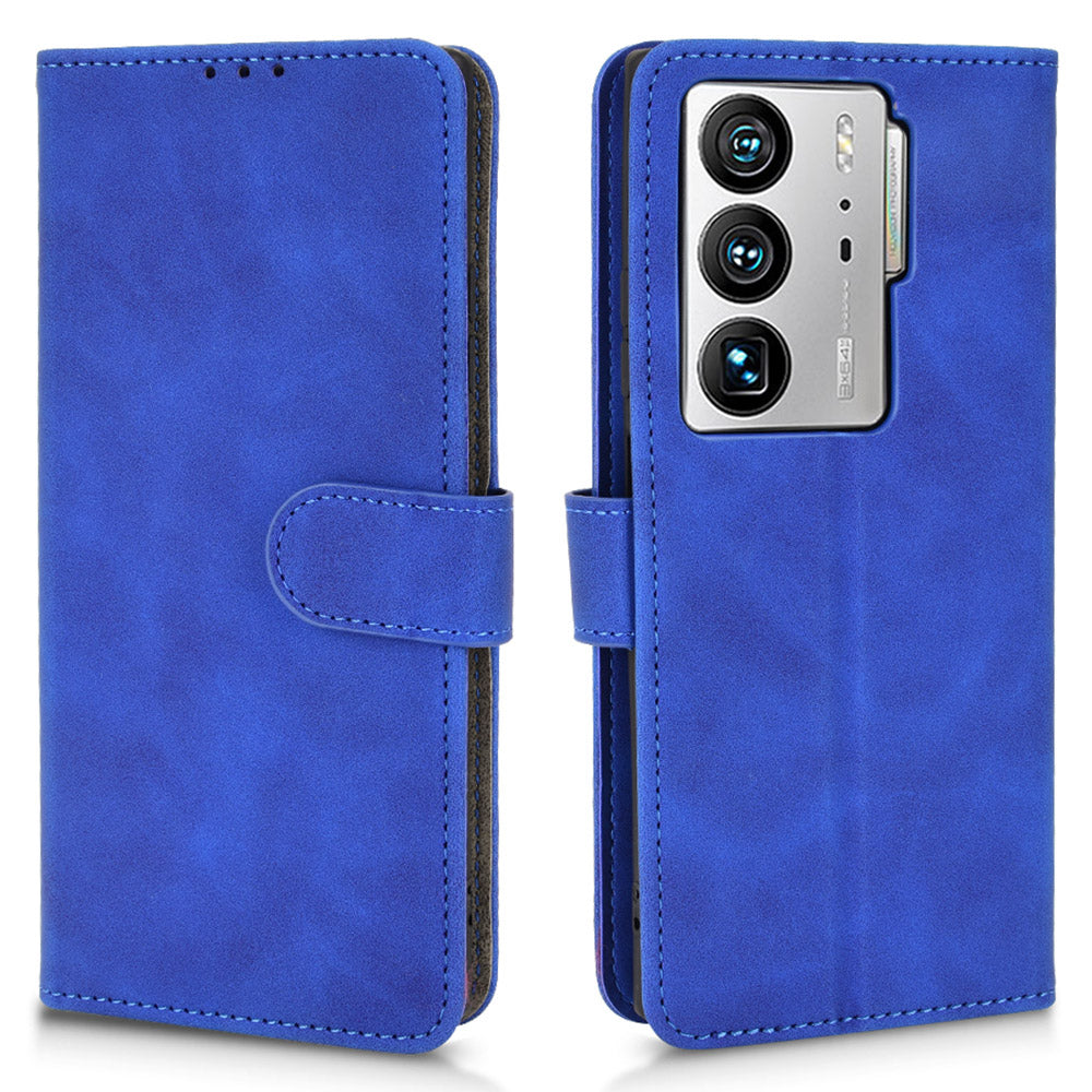 For ZTE Axon 40 Ultra 5G Wallet Phone Case Skin-touch Feeling PU Leather Stand Shockproof Wrist Strap Flip Cover