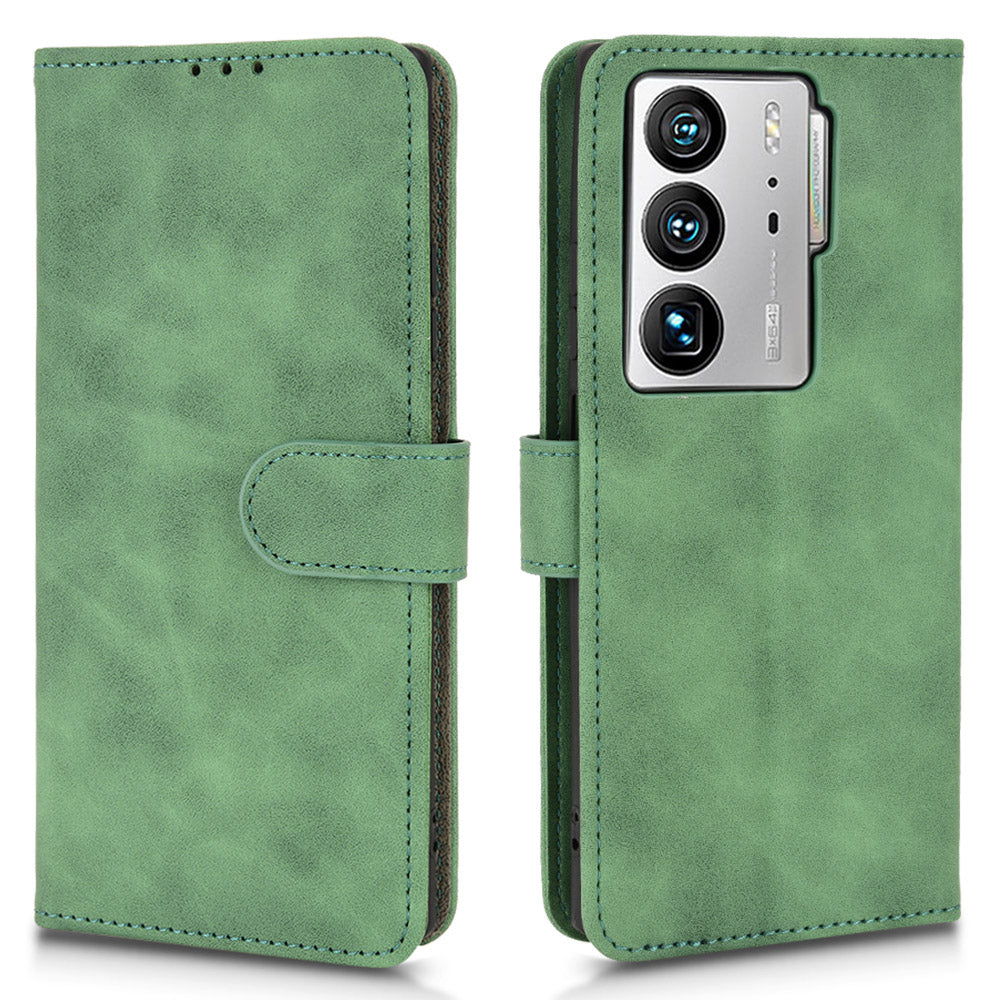 For ZTE Axon 40 Ultra 5G Wallet Phone Case Skin-touch Feeling PU Leather Stand Shockproof Wrist Strap Flip Cover