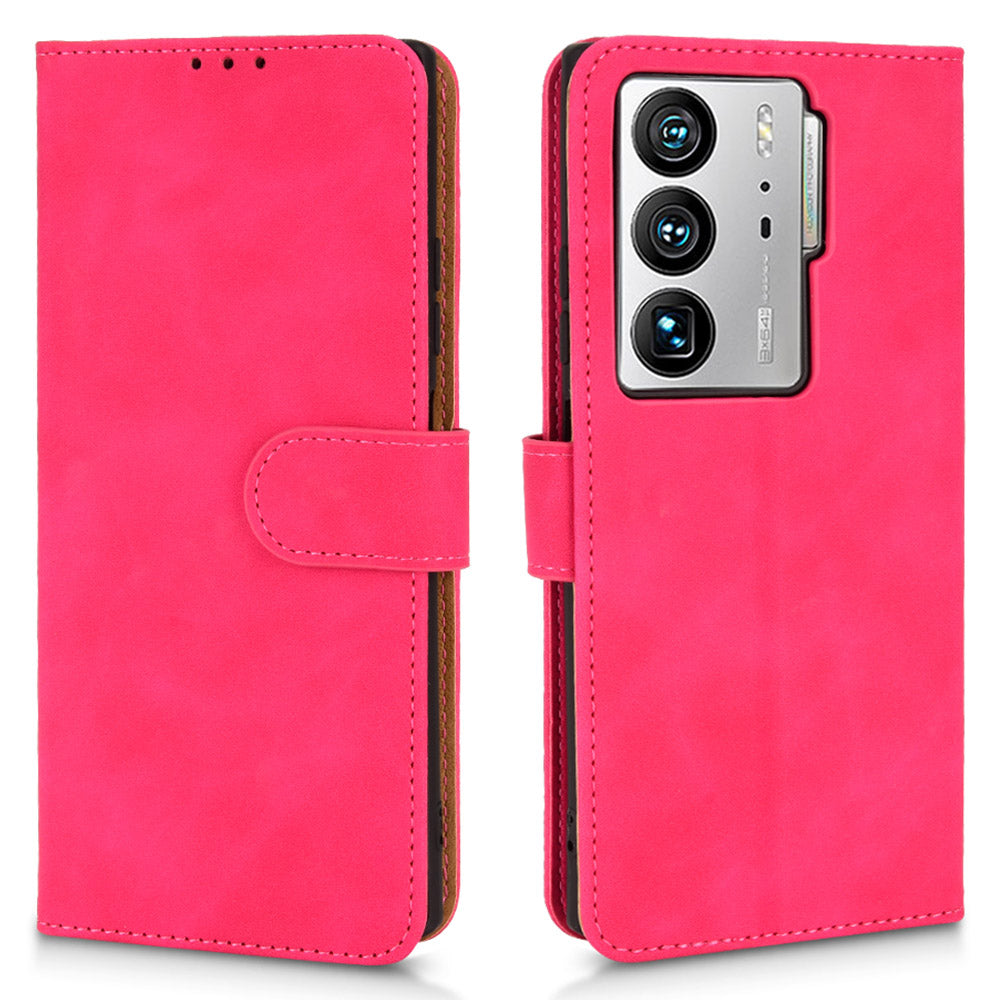 For ZTE Axon 40 Ultra 5G Wallet Phone Case Skin-touch Feeling PU Leather Stand Shockproof Wrist Strap Flip Cover