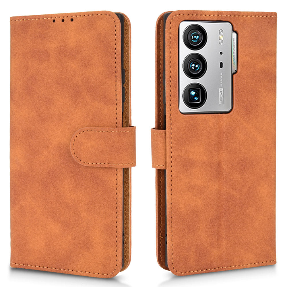 For ZTE Axon 40 Ultra 5G Wallet Phone Case Skin-touch Feeling PU Leather Stand Shockproof Wrist Strap Flip Cover