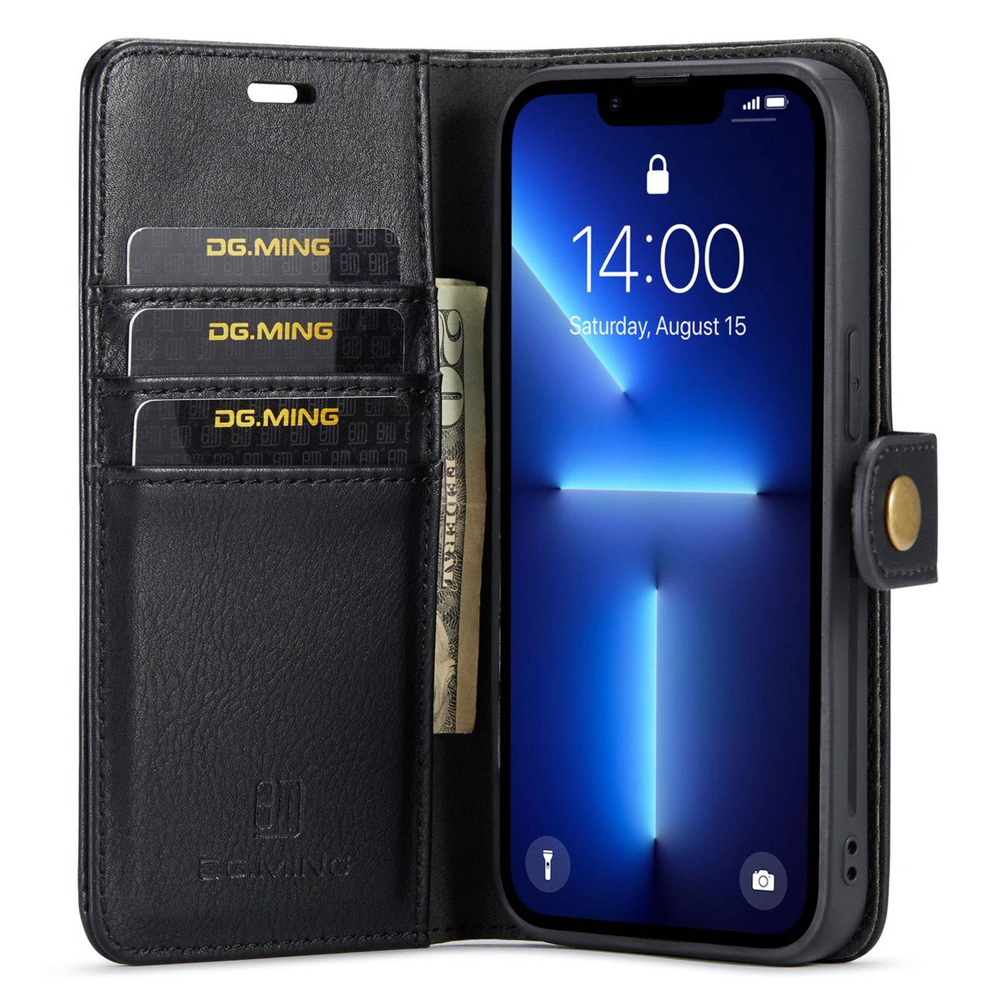 DG.MING For iPhone 14 Pro Max 6.7 inch Wallet Magnetic Detachable Case Split Leather Stand Flip Phone Cover