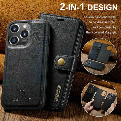 DG.MING For iPhone 14 Pro Max 6.7 inch Wallet Magnetic Detachable Case Split Leather Stand Flip Phone Cover