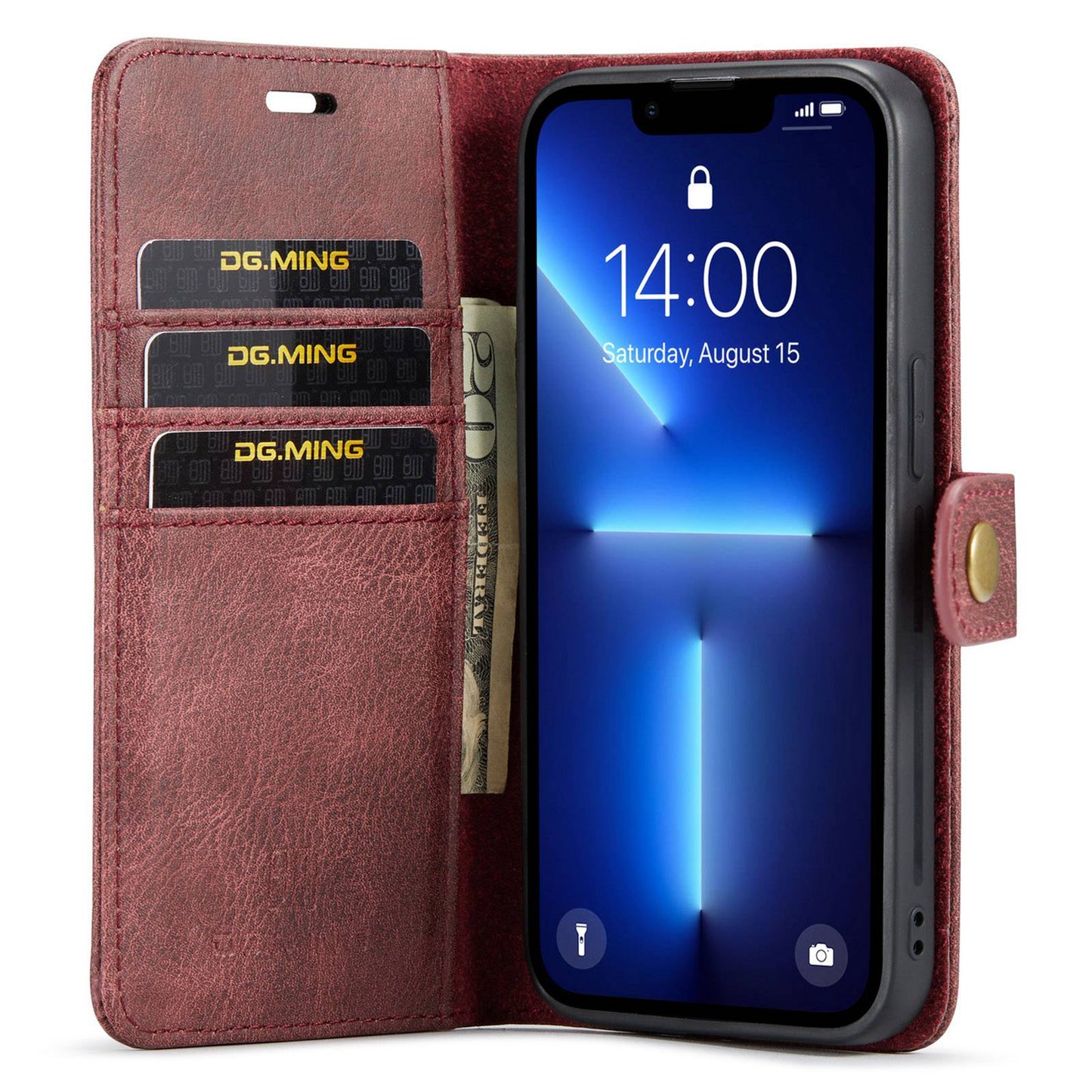 DG.MING For iPhone 14 Pro Max 6.7 inch Wallet Magnetic Detachable Case Split Leather Stand Flip Phone Cover