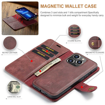 DG.MING For iPhone 14 Pro Max 6.7 inch Wallet Magnetic Detachable Case Split Leather Stand Flip Phone Cover