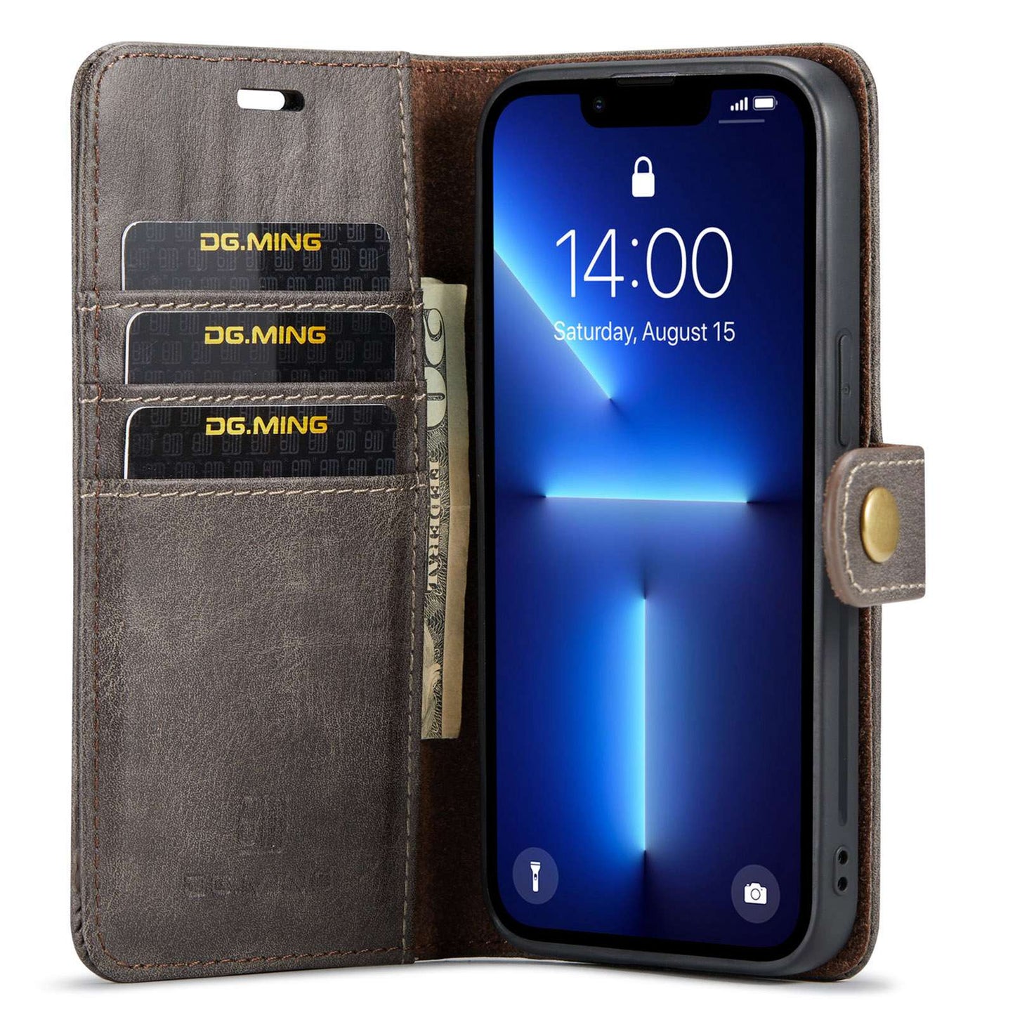 DG.MING For iPhone 14 Pro Max 6.7 inch Wallet Magnetic Detachable Case Split Leather Stand Flip Phone Cover