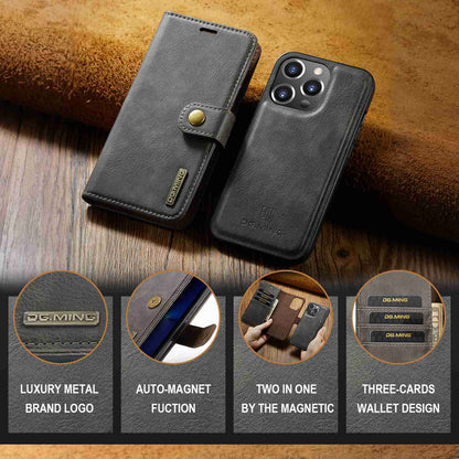 DG.MING For iPhone 14 Pro Max 6.7 inch Wallet Magnetic Detachable Case Split Leather Stand Flip Phone Cover