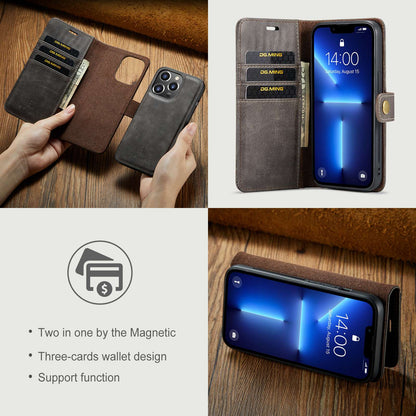 DG.MING For iPhone 14 Pro Max 6.7 inch Wallet Magnetic Detachable Case Split Leather Stand Flip Phone Cover