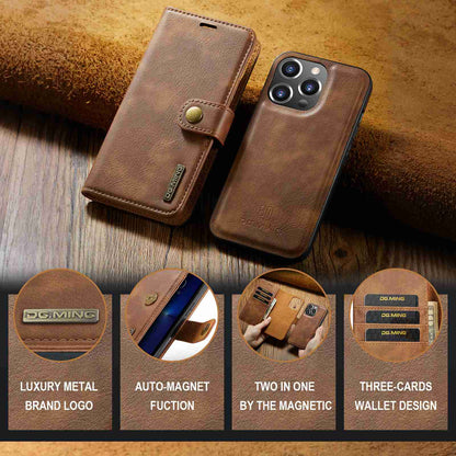 DG.MING For iPhone 14 Pro Max 6.7 inch Wallet Magnetic Detachable Case Split Leather Stand Flip Phone Cover