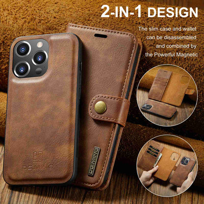 DG.MING For iPhone 14 Pro Max 6.7 inch Wallet Magnetic Detachable Case Split Leather Stand Flip Phone Cover