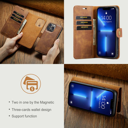 DG.MING For iPhone 14 Pro Max 6.7 inch Wallet Magnetic Detachable Case Split Leather Stand Flip Phone Cover